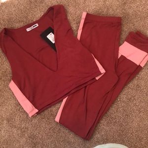 Burgundy and pink activewear set